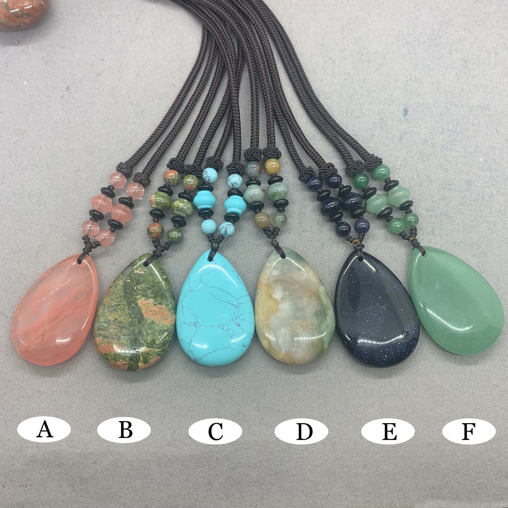 แก้วหินธรรมชาติ Cherry Quartz Unikate Blue Sand Stone Pendants Necklaces