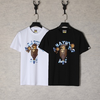 Bape เสื้อยืดแขนสั้น ผ้าฝ้าย พิมพ์ลาย แฟชั่นสําหรับผู้ชาย และผู้หญิง