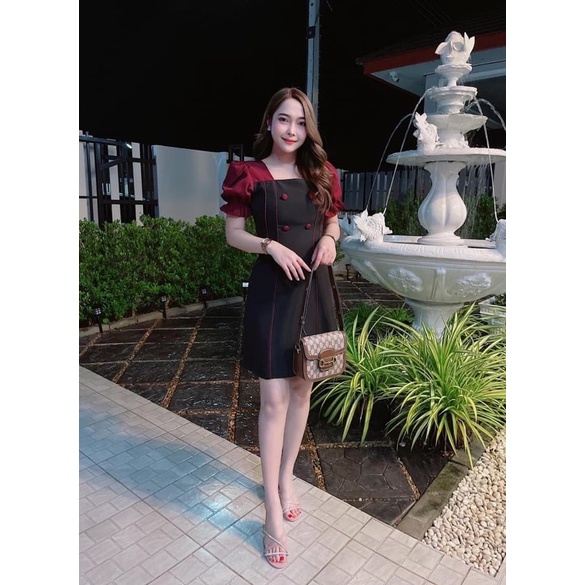 🚛พร้อมส่ง🛍️เดรส ป้ายAP Style🖤ว่าง XL✅เดรส ทูโทนแต่งกุ๊น