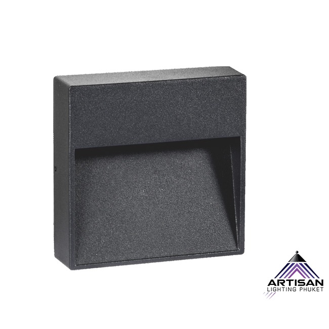 Step Light, Aluminum in Black, LED 12W 3000K, Driver Build In, IP65, Size 200x200xH33 mm.