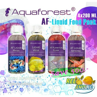 Aquaforest AF Liquid Food Pack ชุดรวมอาหารน้ำ 200 ml 4 ชนิด Plankton Elixir,Liquid Artemia,Liquid Vege,Liquid Mysis