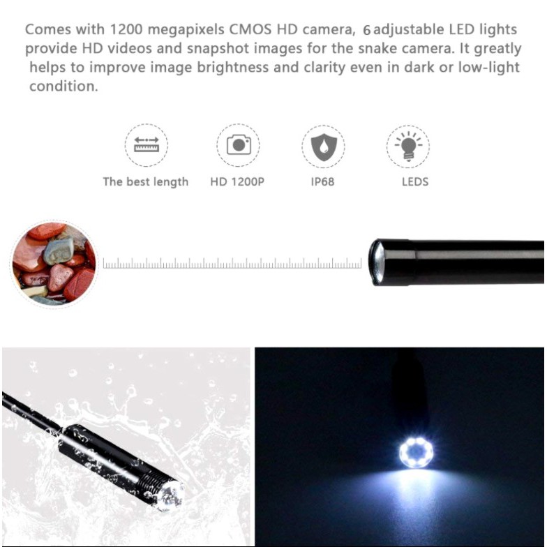 Endoscope HD 3in1 กล้องแอนโดสโคป กล้องงู ต่อคอม มือถือ กล้องส่องท่อ​ กันน้ํา USB / TYPE-C / Micro-USB Endoscope Camera 1/2/3.5/5/10 ม. - ภาพย่อย 3