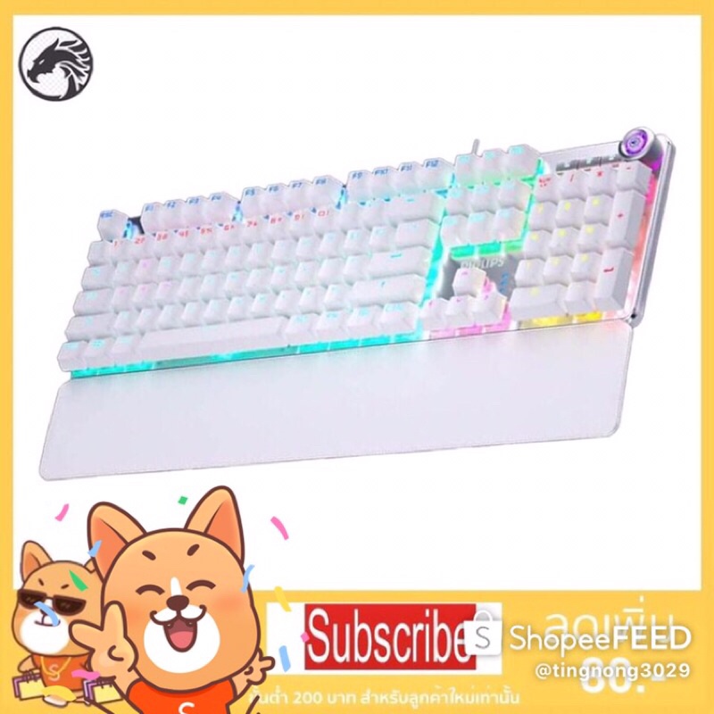 🔹🔸🔘⚪️🔳Philips คีย์บอร์ด Philips SPK8605 สีขาว(White) SPK8614 Gaming Keyboard แมคคานิคอล บลูสวิตซ์