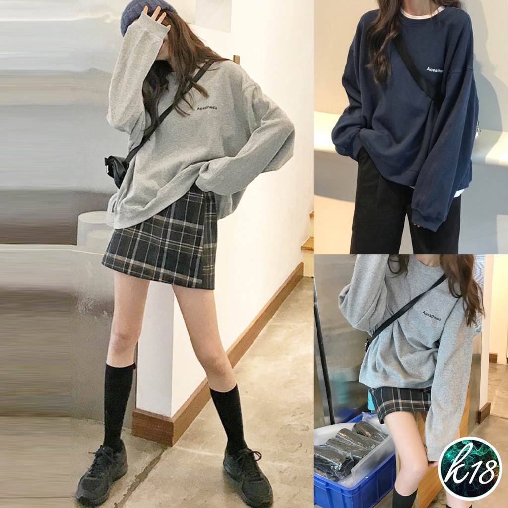 K18 Korean เสื้อสเวตเตอร์อกสกรีนตัวหนังสือ Anesthesia ทรงโอเวอร์ไซส์ 2 สี