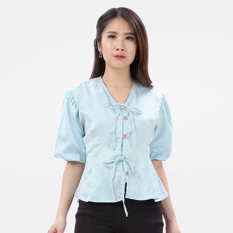 MKY CLOTHING SHORT SLEEVE BLOUSE WITH RIBBON