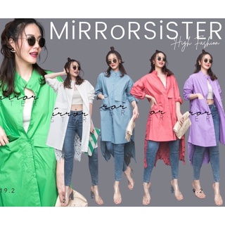 MiRRoRSiSTER’s Tata with 2 Pockets Embroidered Lace Collarless Shirt #10519.2 เดรสเชิ้ต เชิ้ตยาว เดรสเชิ้ตหลังลูกไม้