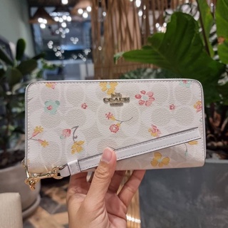 COACH C8695 LONG ZIP AROUND WALLET IN SIGNATURE CANVAS WITH MYSTICAL FLORAL PRINT