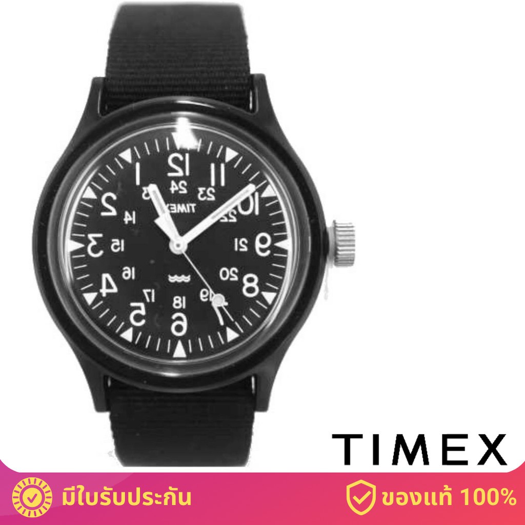 Timex TM-TWH1Y1410 นาฬิกาข้อมือผู้ชายและผู้หญิง สีดำ (รุ่นพิเศษ ตัวเลขหน้าปัดกลับด้าน เข็มเดินทางปกต