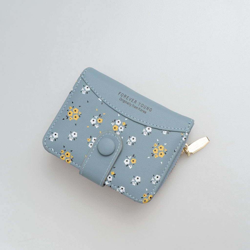 สินค้าพร้อมส่ง 🔥🔥 กระเป๋าสตางค์ Forever Young ใบสั้น2พับ1ซิปรอบ หน้าสกรีนลายดอกไม้ น่ารักมากๆ (99321