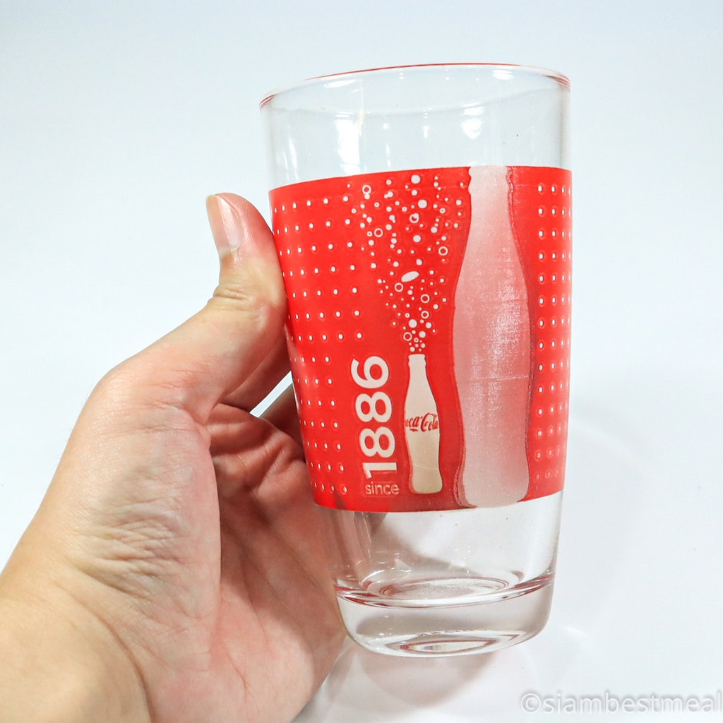 แก้วโค้กครบรอบ 125 ปี  ครบ1ใบ ยี่ห้อ โคคา-โคล่า (Coca-Cola)  วินเทจแก้วน้ำดื่มเครื่องดื่ม แก้วชนิดใสของวินเทจ ยี่ห้อ จาน