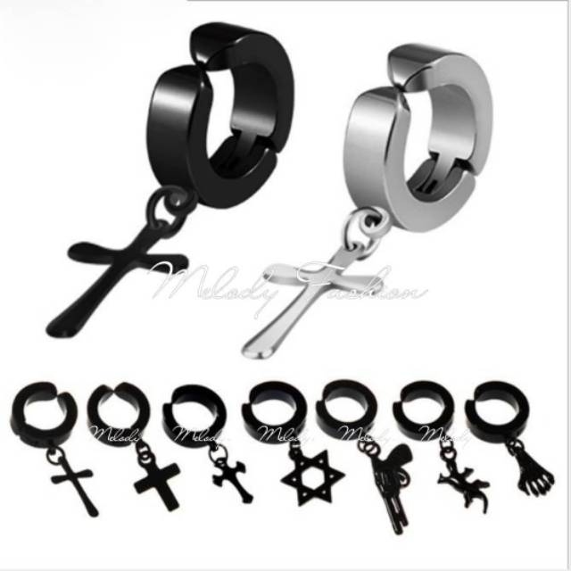 PREMIUM MFS TITANIUM ANTI-RUST CROSS EARRINGS ผู้ชาย FAKE EARRINGS TITANIUM CROSS CLIP EARRINGS