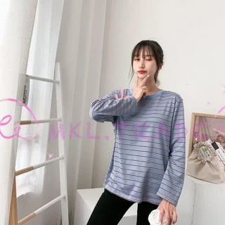 ✨MKL เสื้อยืด คอกลม แขนยาวลายทาง #9307