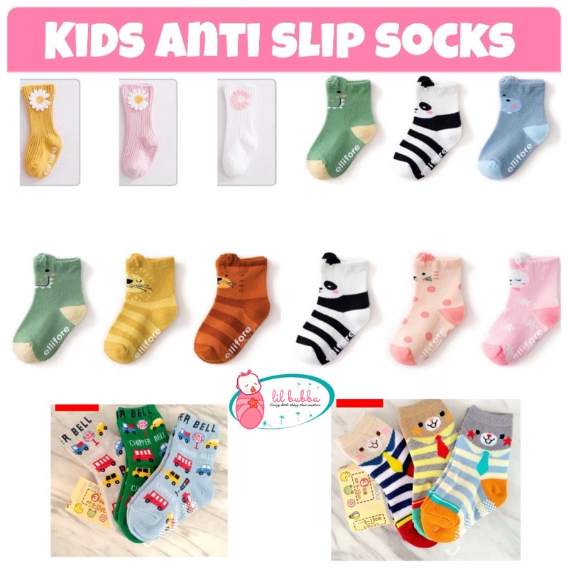 [LIL BUBBA] 3PAIRS ANTI SLIP KIDS SOCKS CHILDREN SOCKS