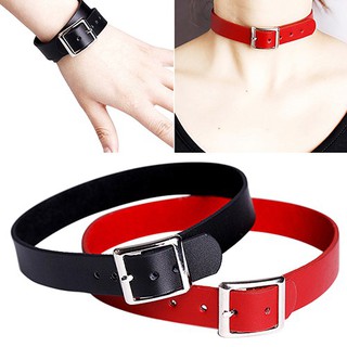 sunnyheart Punk Faux Leather Belt Choker Collar สร้อยคอของผู้หญิงเครื่องประดับของขวัญวันเกิดเครื่องประดับ