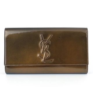 Used : Y V E S S A I N T L U A R E N T Logo Clutch In Dark Gold Patent Gold Hardware. (Years 2011)CI020506