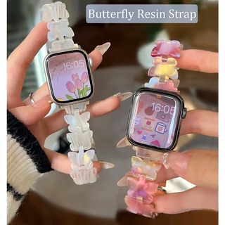 Butterfly Resin สายนาฬิกาข้อมือเรซิ่นใส ลายผีเสื้อ สาย i watch Strap แบบเปลี่ยน สําหรับ Watch Series11,10 9 8 7 se 6 5 4 3 2 1 se, se2, Ultra 49mm ขนาด 38 มม. 40 มม. 41 มม. 45 มม. 42 มม. 44 มม. Compatible for apple watch สาย