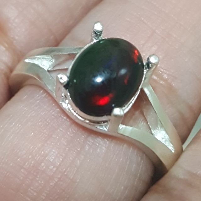 แหวนเงินแท้925เงินแท้หนาหนักตัน โอปอลแท้ (Natural opal ring)
