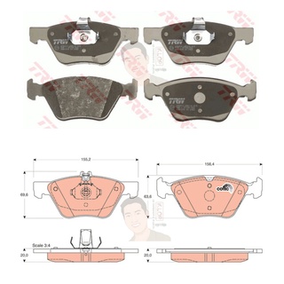 GDB1215 ผ้าเบรค-หน้า(TRW) (เนื้อผ้า COTEC) BENZ NEW EYE E200 Com 97-00, E280, E320 (W210) ใช้กับจาน 300 มม.