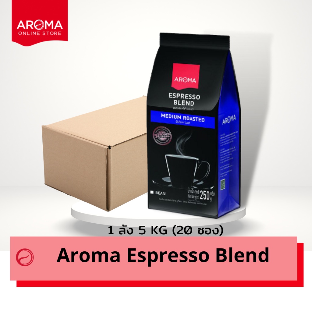 Aroma เมล็ดกาแฟคั่ว Aroma Espresso Blend (ชนิดเม็ด) ยกลัง / Carton (250กรัม/20ซอง)