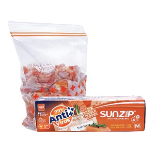 SUNZIP ANTI-VIRUS (Medium Size) ถุงซิปล็อคคู่ ถุงซิปแอนตี้ไวรัส (117.8x20.3 cm) บรรจุ 15 ใบ/กล่อง ถุงซิปถนอมอาหาร ถุงซิป