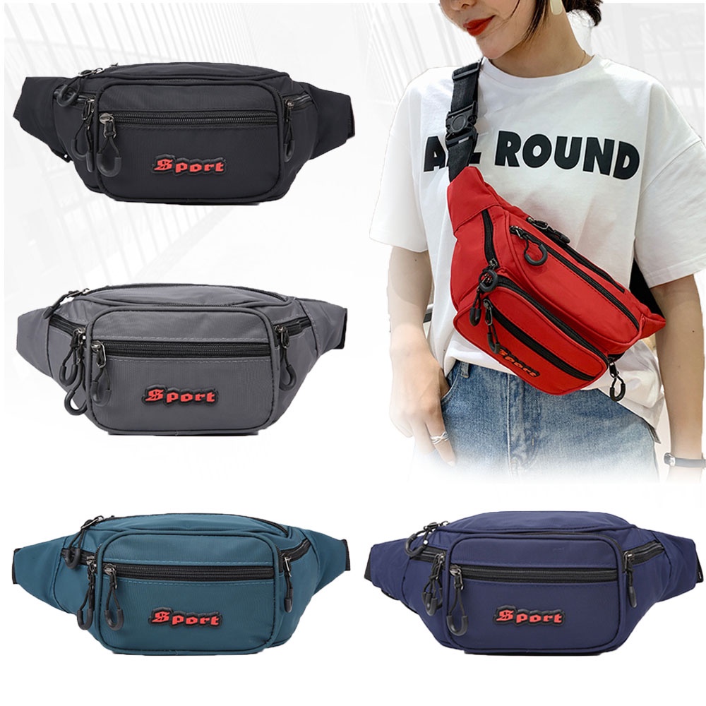 (w164)กระเป๋าคาดเอวใบใหญ่ ผ้ากันน้ำ6ซิป สไตส์เกาหลี bagdance