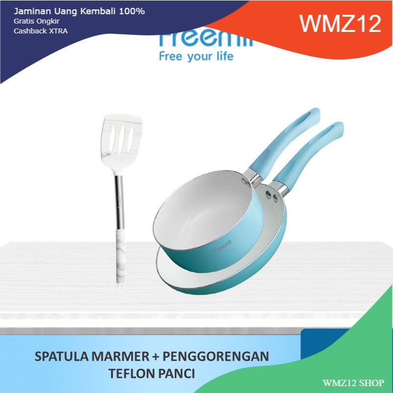 Wmz Bundle Special - Freemir Premium Silicon Spatula ลายหินอ่อน + กระทะเทฟลอน ชุด 2 ชิ้น