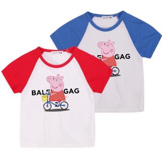 Peppa Pig 6 สีใหม่เด็กการ์ตูนฝ้ายแขนสั้นเสื้อยืด