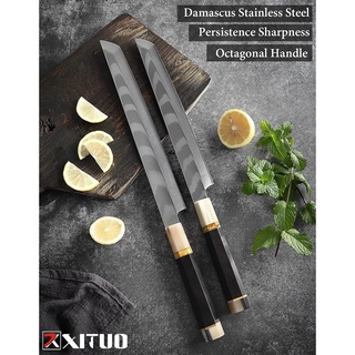 มีด Sushi knife  มีดเชฟญี่ปุ่น มีดเชฟ Xituo Sashimi knife ใบ 11" เหล็ก Aus-10 Damascus ด้ามเขาควายต่อไม้ Ebony-ทองเหลือง