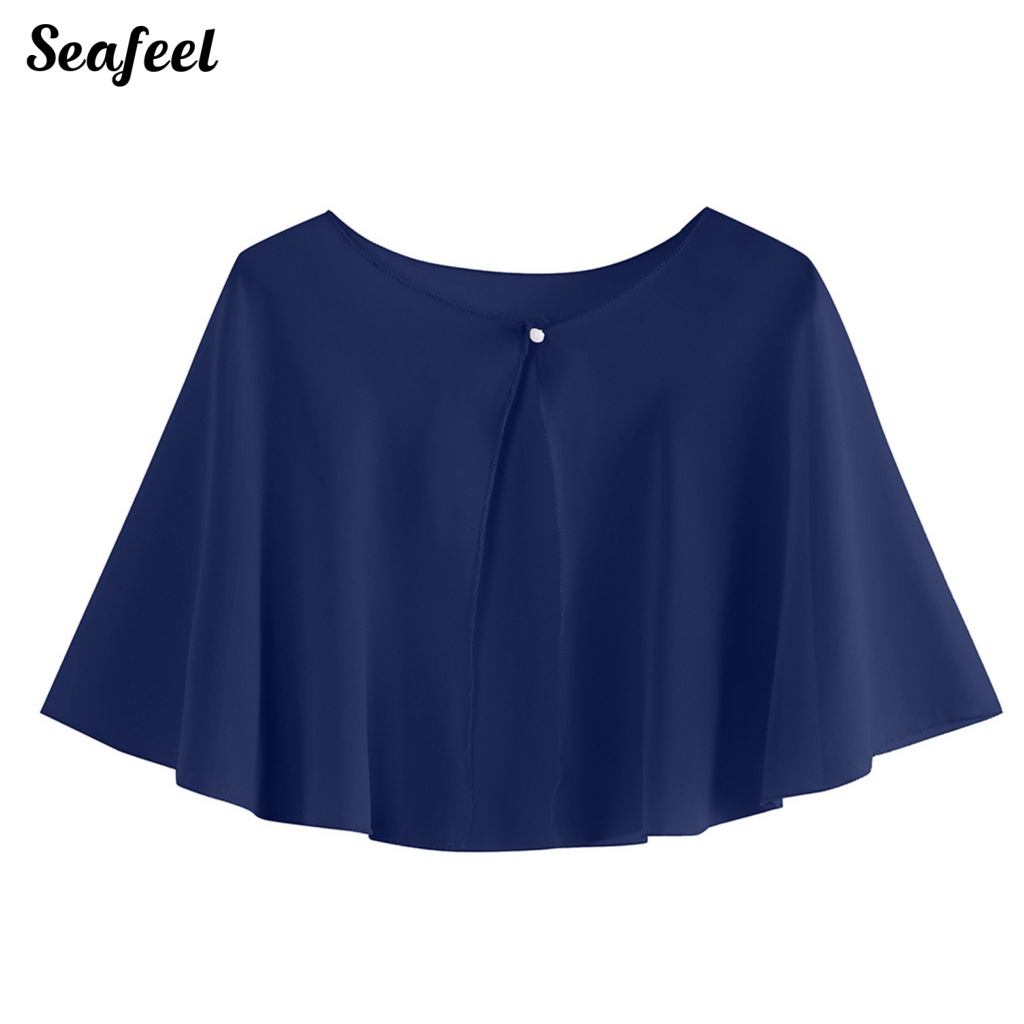 Seafeel_ ผ้าคลุมไหล่ ผ้าชีฟอง ซีทรู ทรงหลวม ขนาดเล็ก กันแดด กระดุมด้านหน้า อุปกรณ์เสริม สําหรับเสื้อผ้า
