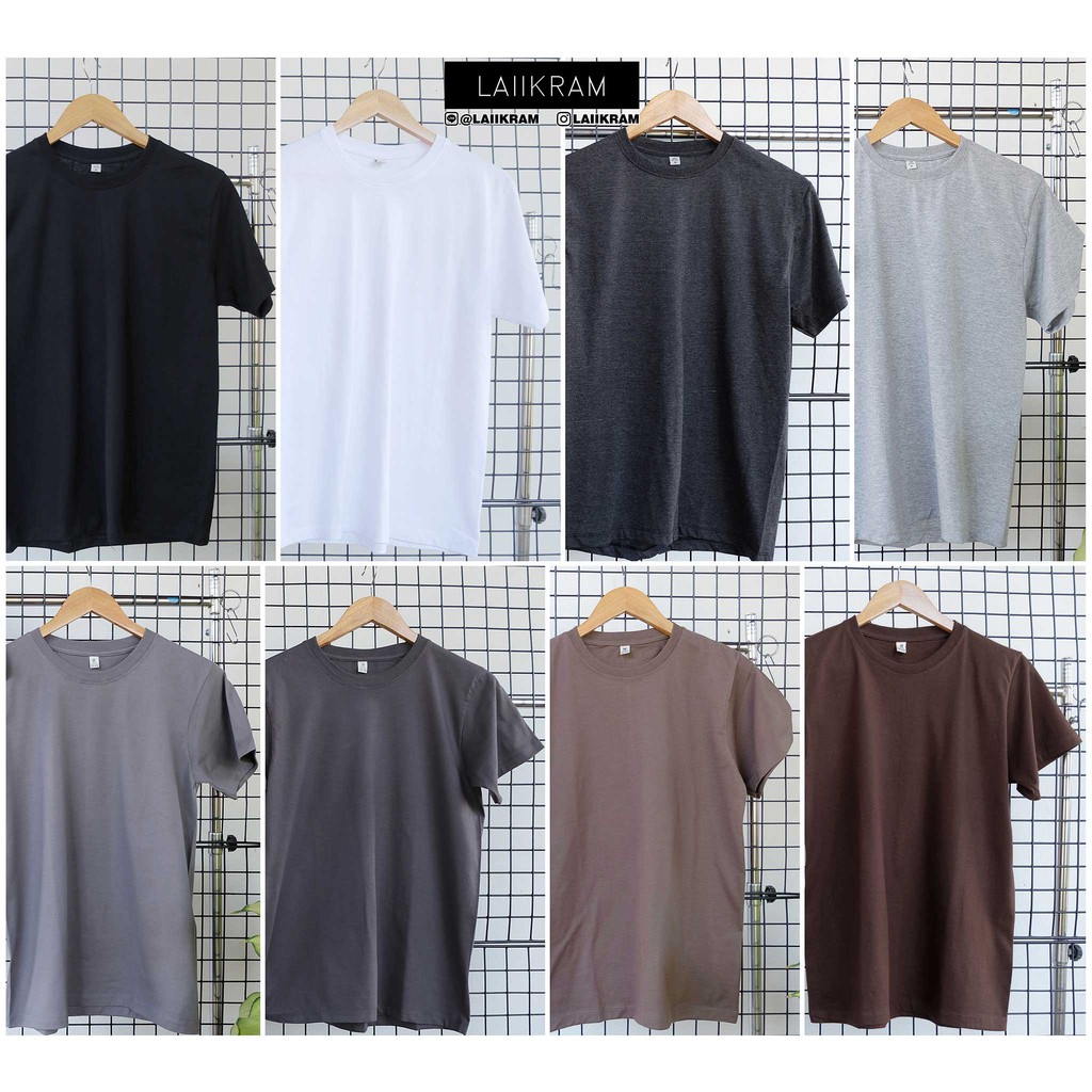 Laiikram เสื้อยืดคอกลม สีพื้น เสื้อคอกลม ไม่ยืดไม่ย้วย เสื้อคอตตอน 03
