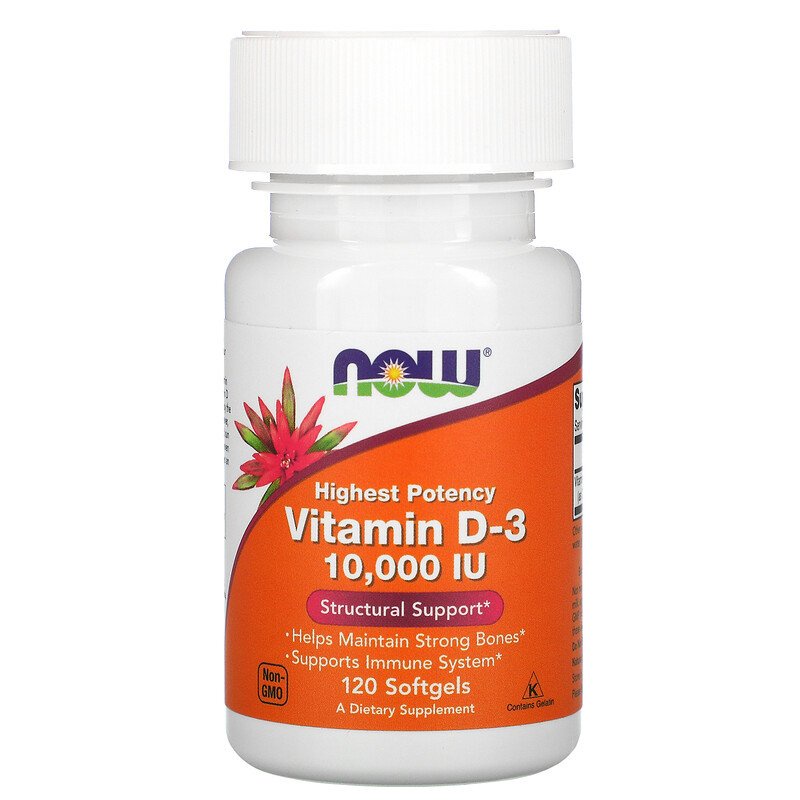 วิตามินดี3 Vitamin D3 250 mcg (10,000 IU), 120 Softgels, Now Foods