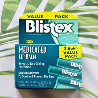 บริสเท็กซ์ ลิปบาล์ม บำรุงริมฝีปาก Medicated Lip Balm Lip SPF15 Pack 3 Sticks 4.25g (Blistex®)