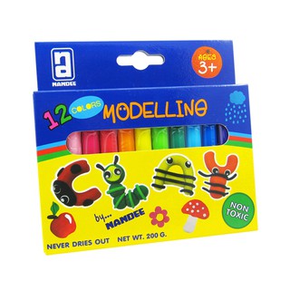 (โค้ดINCSM4Lขั้นต่ำ49ลด20) ดินน้ำมันแท่งกลม 12 สี NANDEE Modelling Clay T200-12C