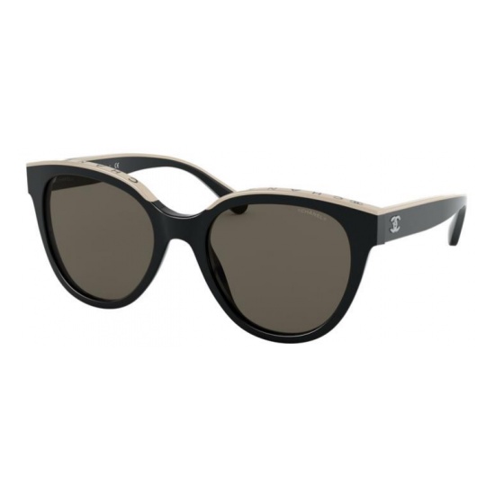 แว่นตากันแดด แบรนด์ Chanel สีดำ รุ่น Butterfly Black/Beige Sunglasses CH5414 ขนาดเลนนส์ 54 mm. อะไหล่สีเงิน