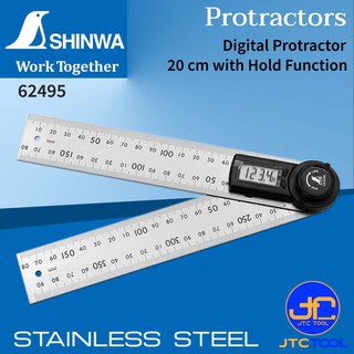 Shinwa ฉากแตนเลสวัดองศาแบบดิจิตอล 20cm , 30cm - Digital Protrator Stainless Steel Size 20cm , 30cm