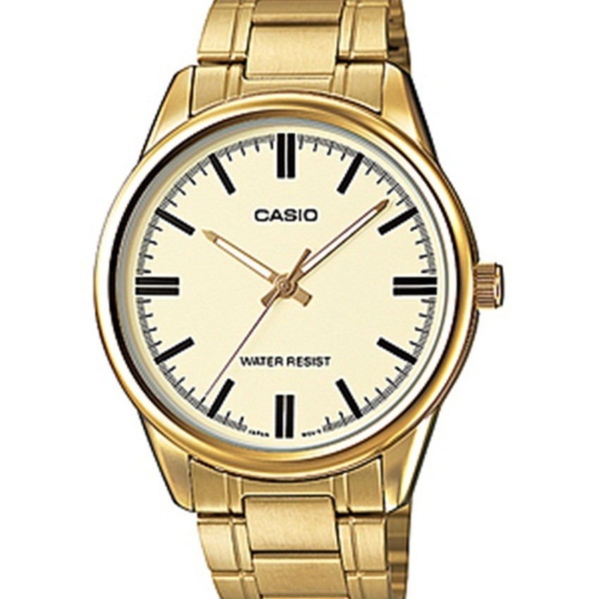 Casio นาฬิกาข้อมือผู้ชาย สีทอง/หน้าทอง สายสแตนเลส รุ่น MTP-V005G-9AUDF, MTP-V005G-9A, MTP-V005G