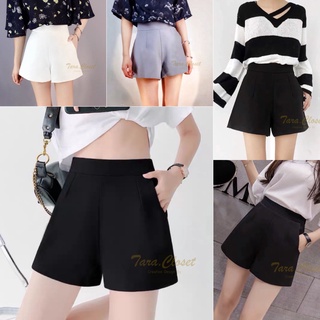 PW003 TARA Short pants กางเกงขาสั้น เอวสูง มีขอบเอว ตีเกร็ดหน้า มีกระเป๋าข้าง เนื้อผ้าวูลเวฟ ผ้ายืด ใส่สบาย