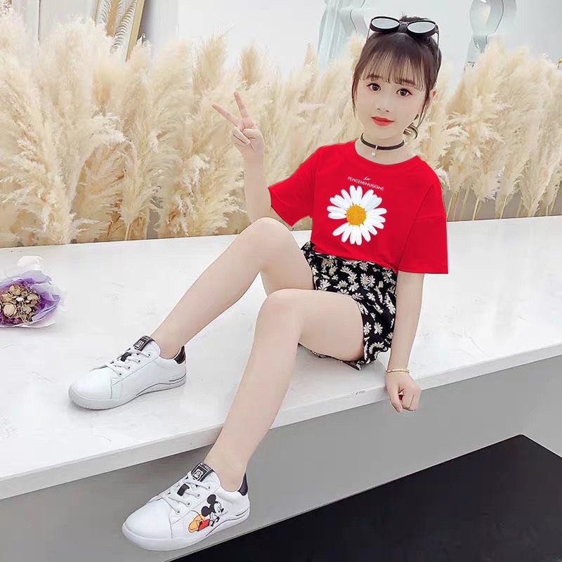 *พร้อมส่ง*Babykidsเสื้อยืดคอตตอน100%ลายดอกเดซี่ใหญ่เสื้อเด็กผู้ชายเสื้อเด็กผู้หญิงลายน่ารักผ้านุ่มใส่สบาย