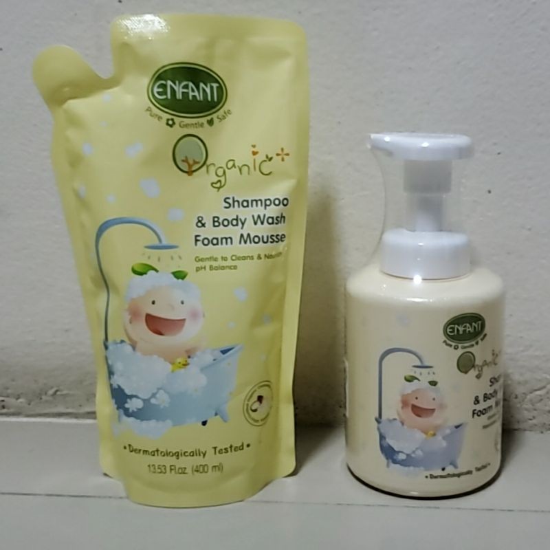 ENFANT อองฟองต์ ออแกนิค พลัส แชมพู แอนด์ บอดี้ วอช โฟม มูส ชนิดถุงเติมและขวด ขนาด400มล