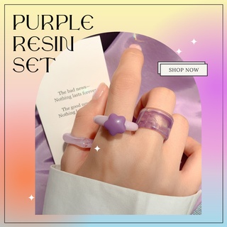 3pcs Purple Resin Ring แหวนเรซิ่นเซ็ตม่วง