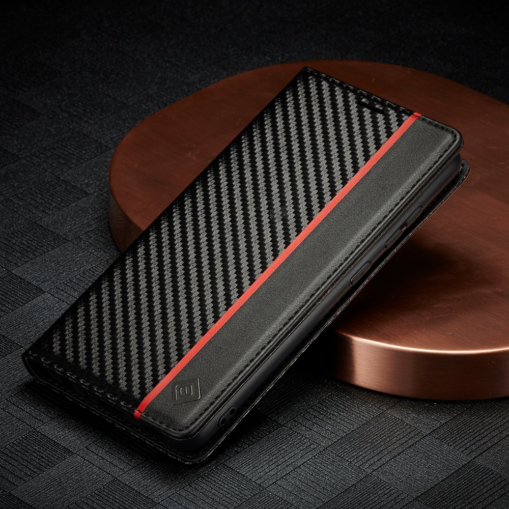 เคสโทรศัพท์หนัง PU คาร์บอนไฟเบอร์ ฝาพับแม่เหล็ก พร้อมช่องใส่บัตร และขาตั้ง สําหรับ Samsung Galaxy A12 A22 A32 A52 A72 A51 A71 A13 A23 A33 A53 A14 A24 A34 A54 A15 A25 A35 A55 4G 5G
