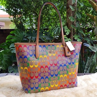 COACH C4181 CITY TOTE IN RAINBOW SIGNATURE CANVAS