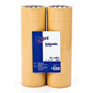 คิวบิซ โอพีพีเทป สีชา 2 นิ้ว x 45 หลา แพ็ค 12 ม้วน Q-Biz OPP Tape Brown 2 inch x 45 yd. Pack 12 rolls.