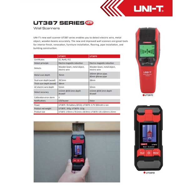 UNI-T UT387D Wall Scanner เครื่องสแกนผนัง เพื่อตรวจสอบโลหะ สายไฟ ในผนัง - รูปที่ 2