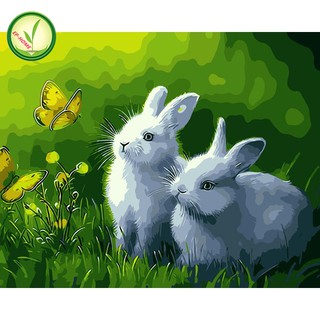 EP-HOME DIY ภาพวาดสีน้ำมัน ภาพระบายสีตามตัวเลข Cute bunny unframe