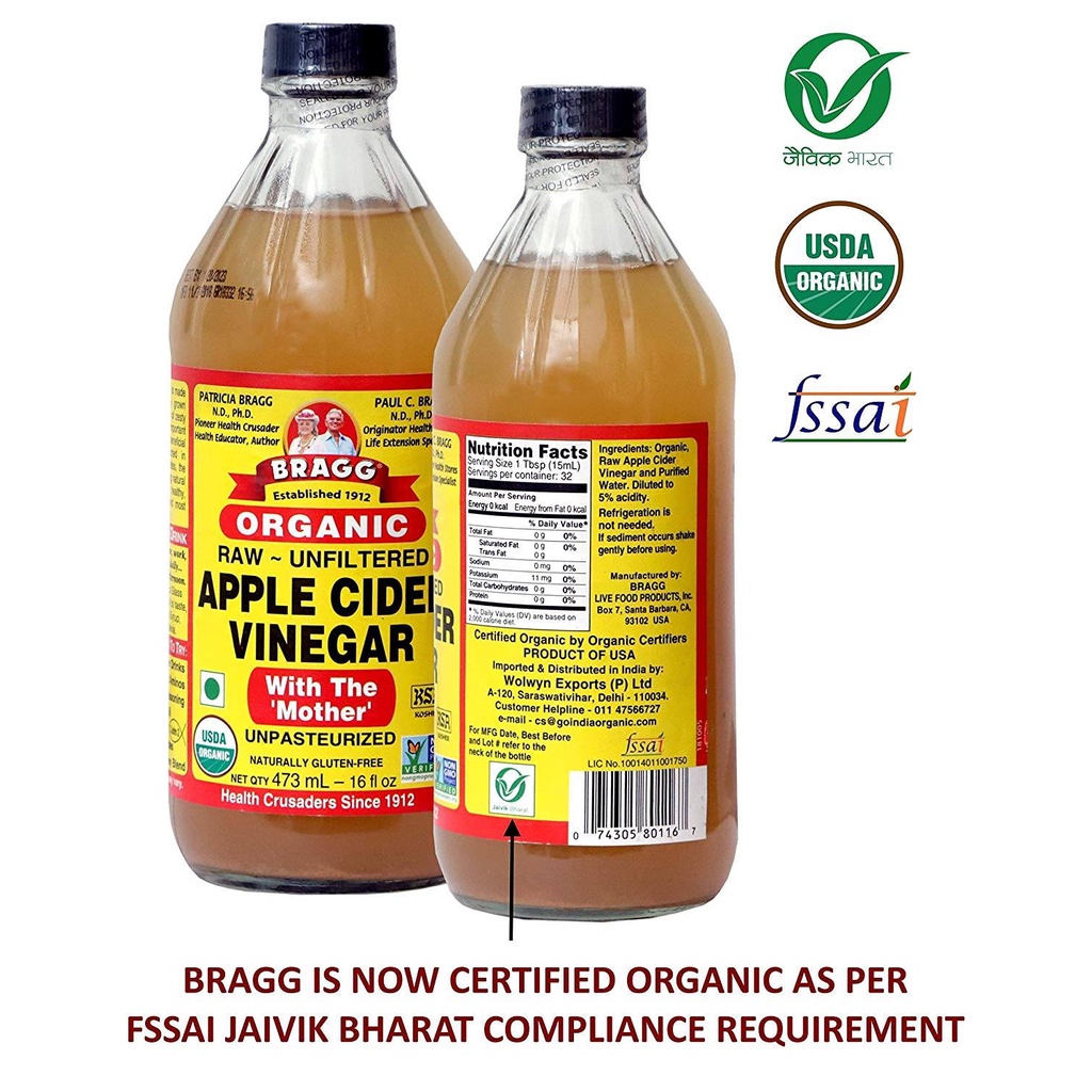 473 มล. ACV Bragg น้ำส้มสายชูหมักจากแอปเปิ้ล Bragg Organic Raw Apple Cider Vinegar🍏