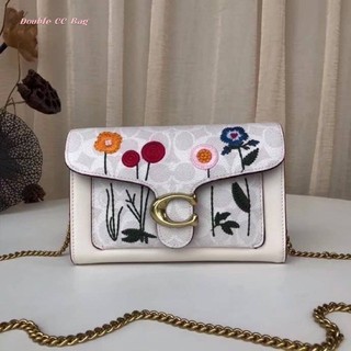 (แท้ 💯%‼) เชคก่อนโอน Coach Tabby Chain Clutch In Signature Canvas With Floral Embroidery