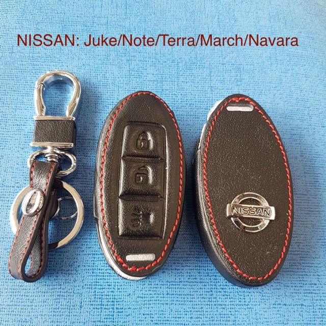 ซองหนังแท้พร้อมพวงกุญแจสำหรับ NISSAN Juke/Note/Terra/March/Navara