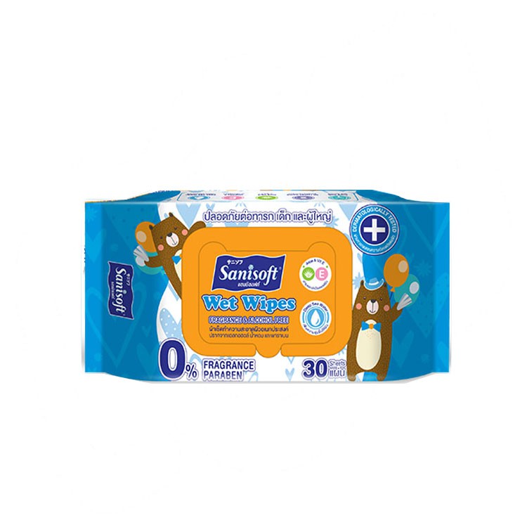 Sanisoft Wet Wipes (Fragrance & Alcohol Free) / แซนนิซอฟท์ ผ้าเช็ดทำความสะอาดผิวอเนกประสงค์ (ปราศจาก