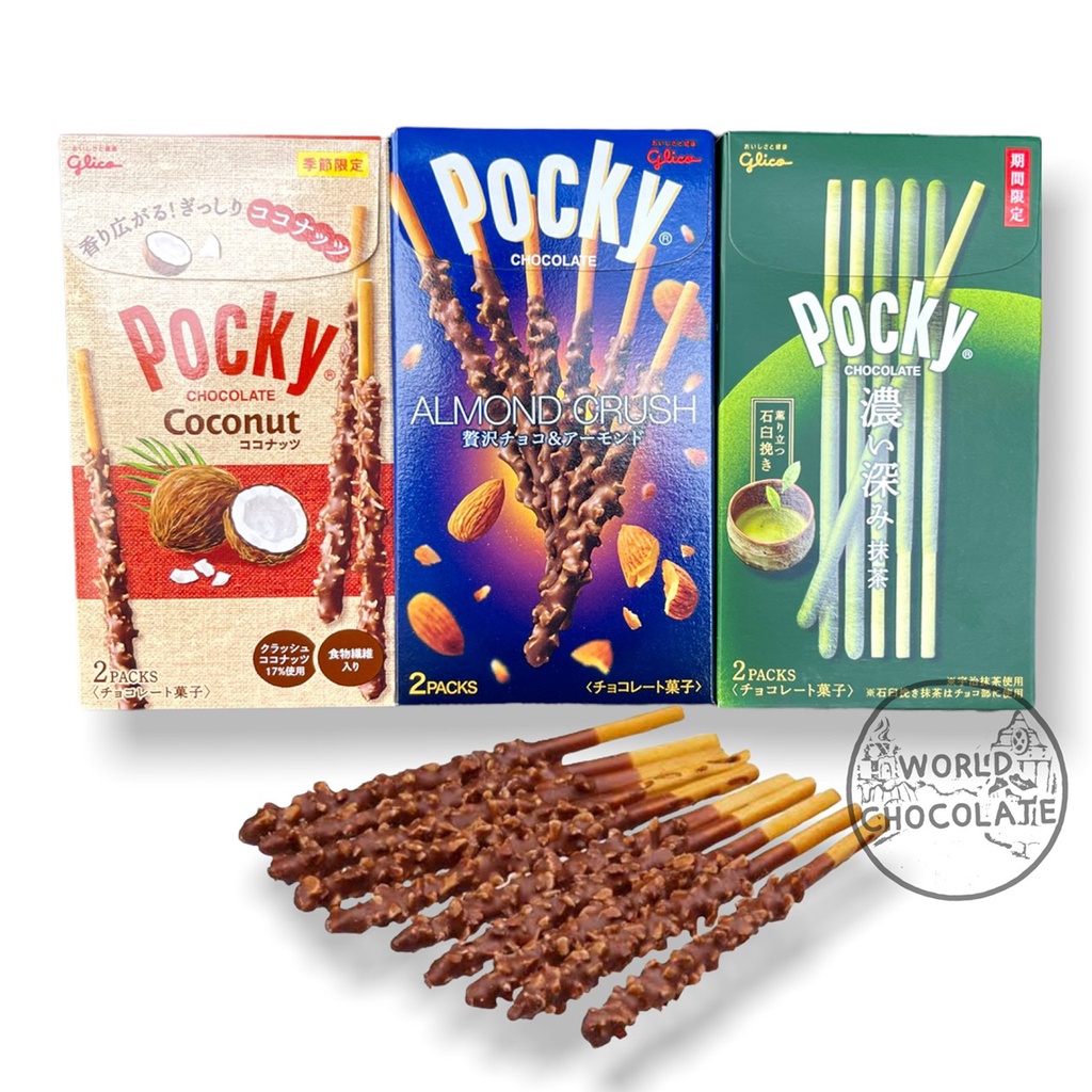 Gulico Pocky กูลิโกะ ป็อกกี้ ช็อกโกแลต มะพร้าว อัลมอนด์ & ชาเขียว นำเข้าจากญี่ปุ่น